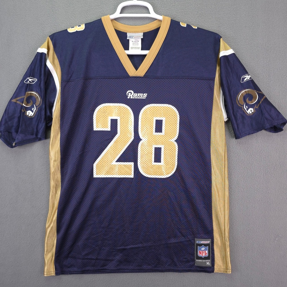 Reebok NFL St. Louis Rams Marshall Faulk 28 Jersey Blue Gold XL Nylon Vintage